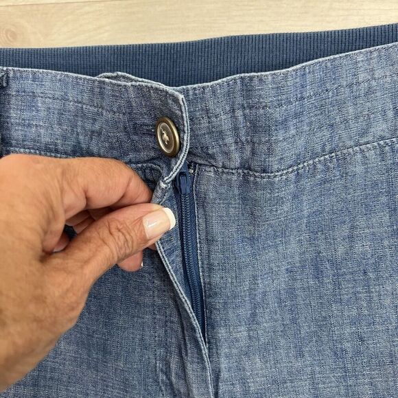 Talbots Ankle Pants Roll Tab Women 12 Blue Chambray Casual Elastic Back Comfort - Picture 3 of 12